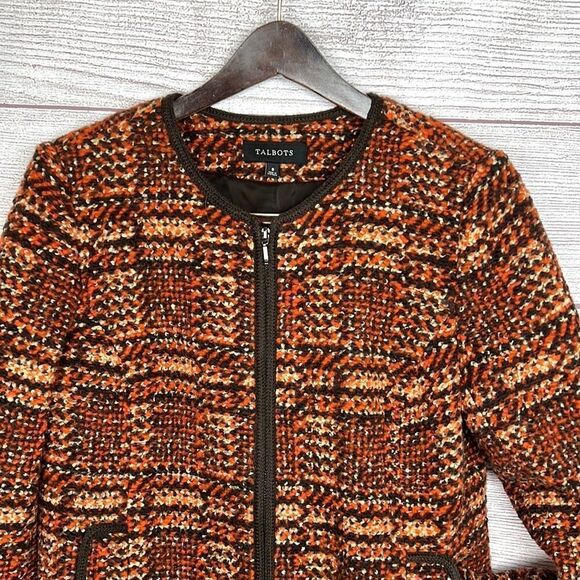Talbots Wool Blend Tweed Brown Orange Full-Zip Jacket Blazer - Picture 4 of 10